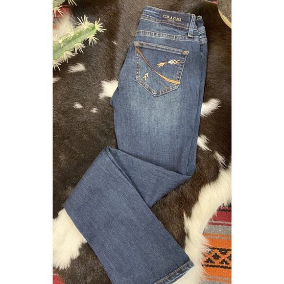 Grace In LA Women’s Jeans Easy Fit Bootcut Size 27 Arrowhead‎ Stitched NWT New - Picture 1 of 4